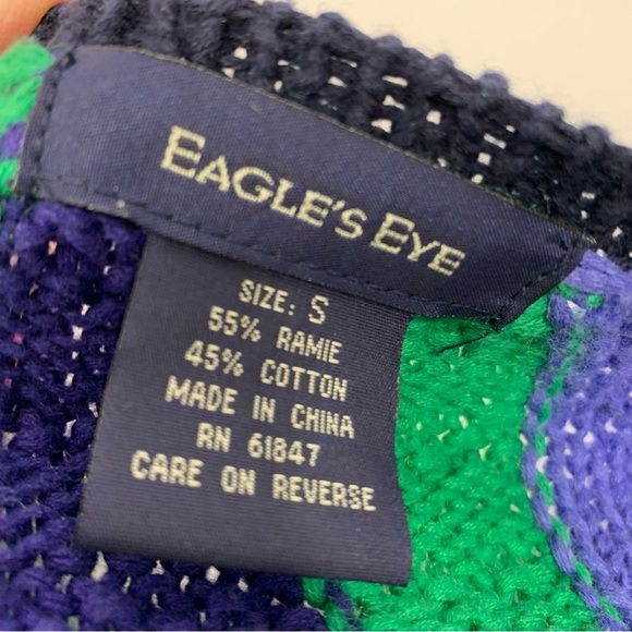 Vtg Eagle Eye Cable Knit Sweater Woman Small Full Zip Rainbow Cotton Rami Warm - Picture 9 of 12